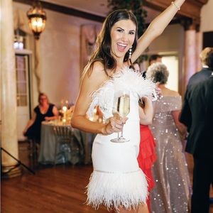 Bronx and Banco Mini Feather Dress, color white, size large